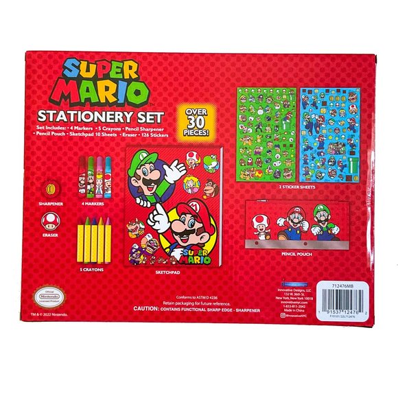 Nintendo Super Mario 30pc Stationery Set Kids Stationary 30 piece Activity Pack - Picture 4 of 4